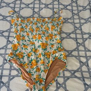 J. Crew White One-Piece Swimsuit with Yellow Floral Print